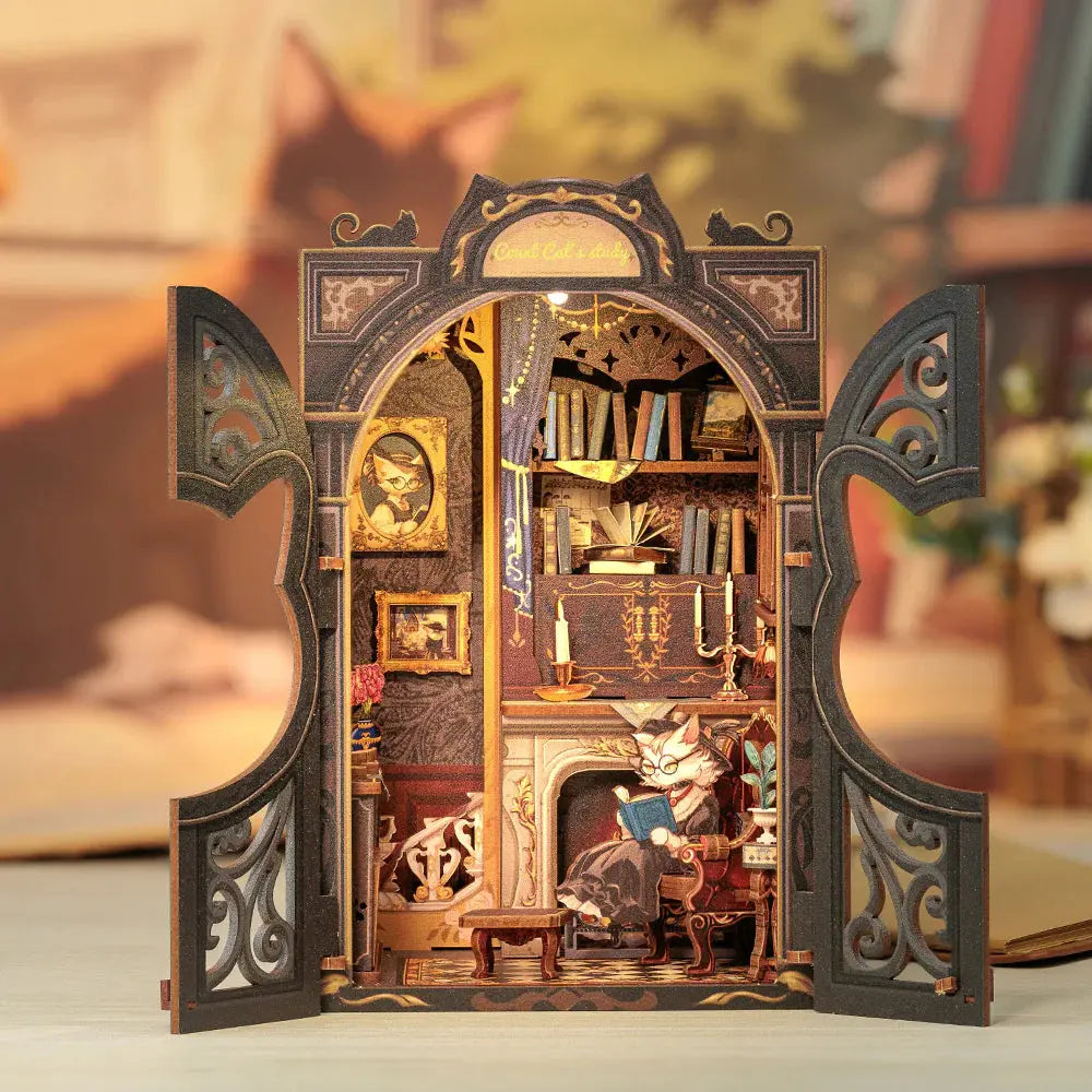 Book Nook Count Cat's Study - Crafterra