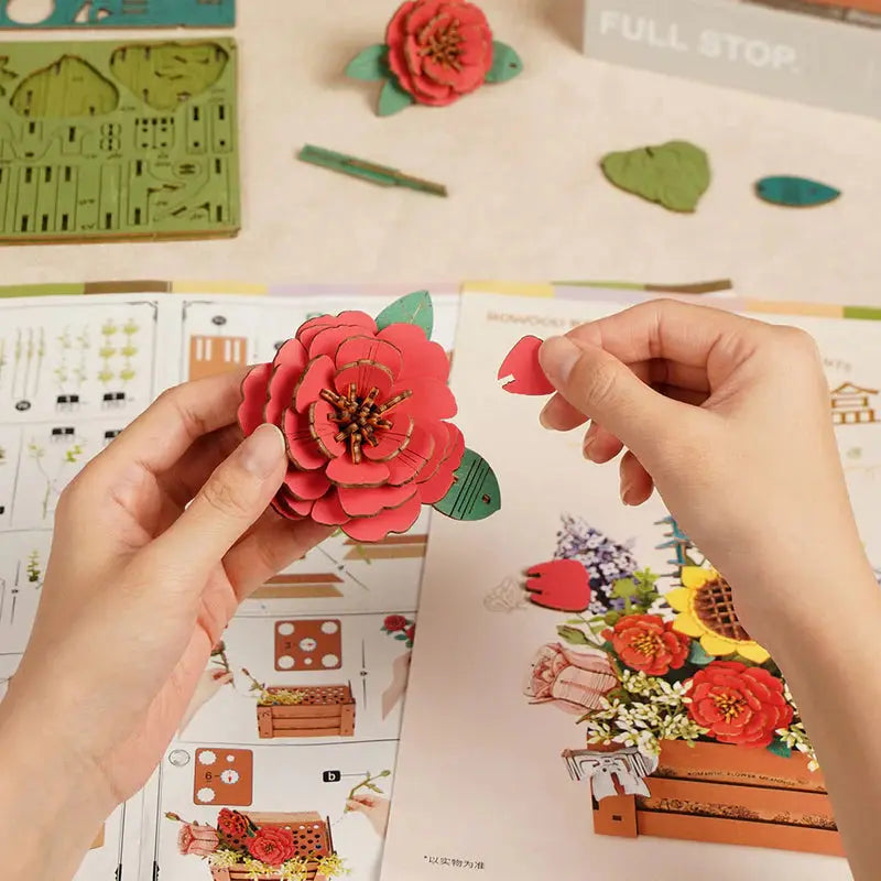 Puzzle 3D Boîte à Fleurs en Bois - Crafterra