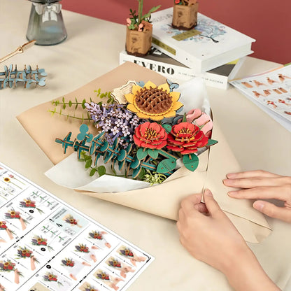 Puzzle 3D Bouquet de Fleurs en Bois - Crafterra