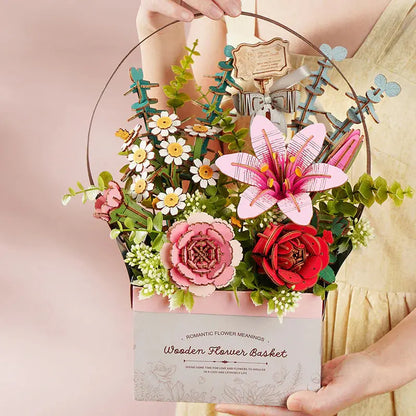 Puzzle 3D Panier de Fleurs en Bois - Crafterra