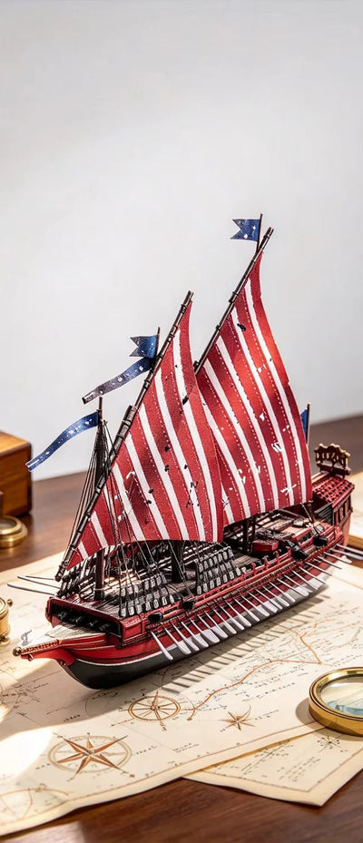Puzzle 3D Galère de Guerre exposé sur un bureau