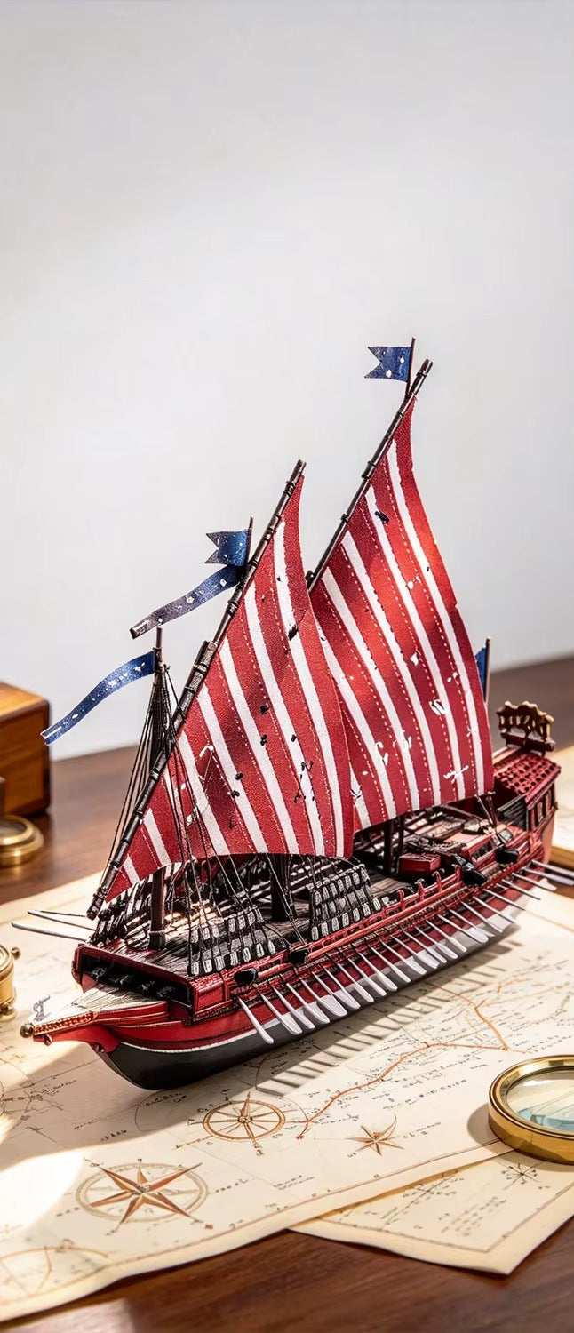 Puzzle 3D Galère de Guerre exposé sur un bureau
